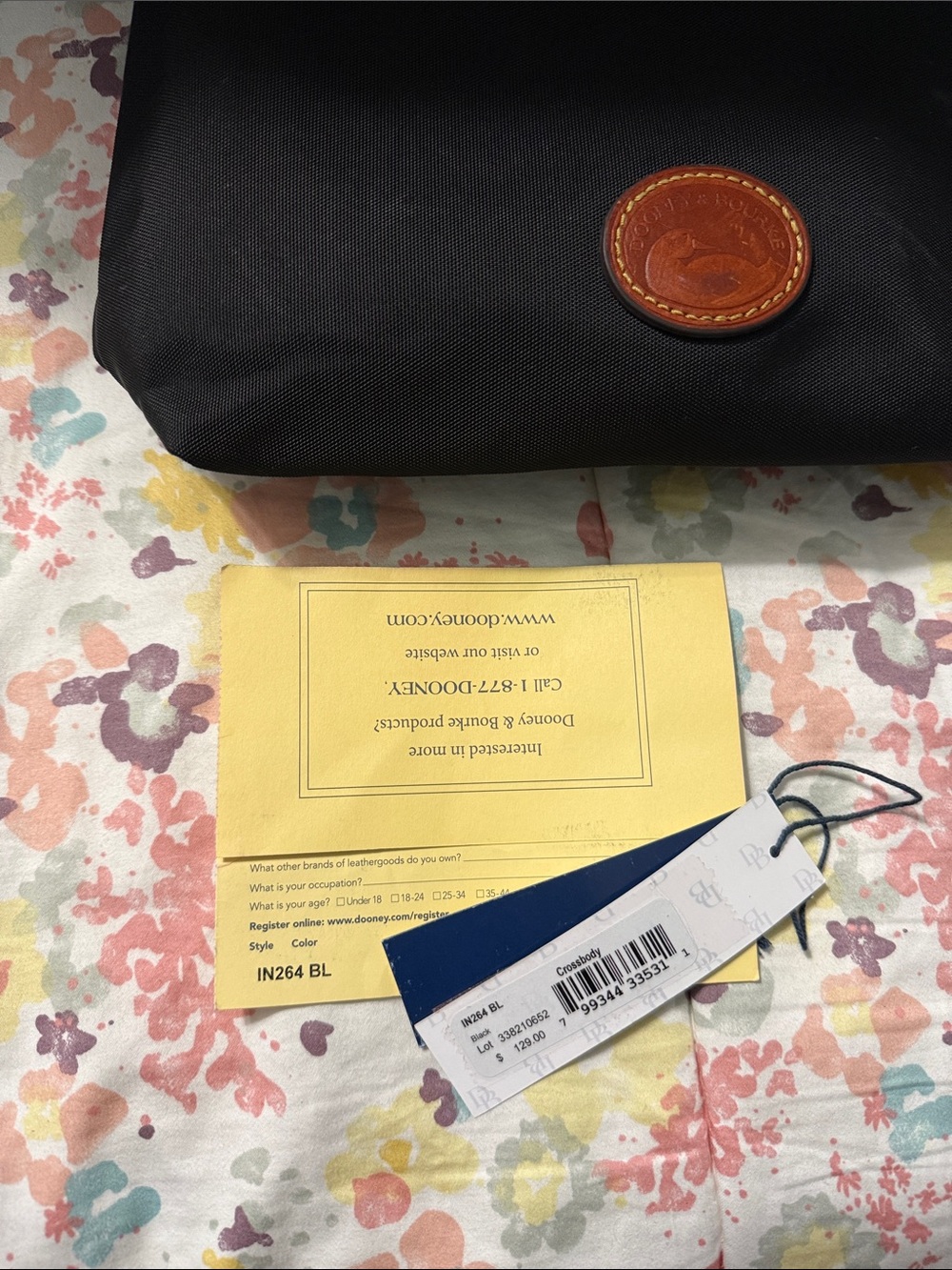 Dooney & Bourke Black Nylon Crossbody with Brown Leather Trim and Gold Hardware - Picture 2 of 8